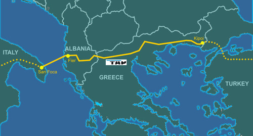 Схема маршрута газопровода TAP, являющегося звеном "Южного газового коридора". Фото: Trans_Adriatic_Pipeline.png https://ru.wikipedia.org