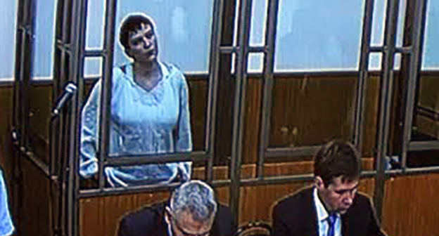 Заседание по делу Надежды Савченко в городском суде Донецка Ростовской области, снимок с экрана видеотрансляции. Фото Константина Волгина для "Кавказского узла"