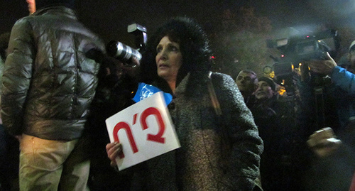 Участница митинга в Еревне 02.12.2015 Надпись на плакате «Нет!» Фото Тиграна Петросяна для "Кавказского узла"