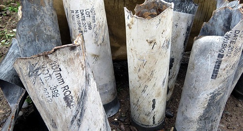 Снаряды от ракетной установки ТР-107 турецкого производства, собранные у карабахских сел после обстрелов после 24 и 25 октября 2015 года. Фото Алвард Григорян для "Кавказского узла"
