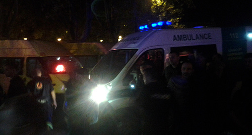На месте взрыва автомобиля депутата от "Единого национального движения" Гиви Таргамадзе. Фото Беслана Кмузова для "Кавказского узла"