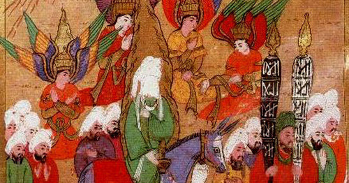Мухаммед и 4 «главных» ангела (Турецкая миниатюра, 1595 г.). Фото: Deutsch: türkisch https://ru.wikipedia.org/