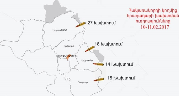 Карта обстрелов, опубликованная 11 февраля 2017 года Минобороны Нагорного Карабаха. Фото: Nkrmil.am