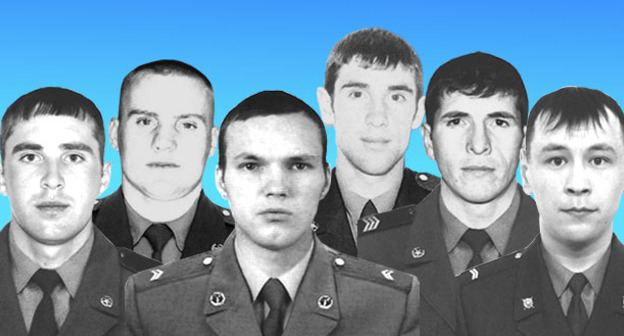 Ефрейтор Акбиев Заурбек Резванович, старший сержант Ермолаев Анатолий Владимирович, младший сержант Гурат Дмитрий Валерьевич, рядовой Рамазанов Арсен Набиевич, старший сержант Алиев Амин Магомедович, младший сержант Кучукбаев Ильдус Зиннатович (слева направо), убитые в Чечне бойцы Нацгвардии. Коллаж «Кавказского узла». Фото http://rosgvard.ru