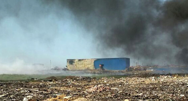 Мусорная свалка на территории поселка Кирпичный, на фото также виден цех мусоросортировочный. Фото: М. Магомедова