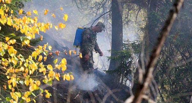 Военнослужащий на ликвидации пожара в Грузии. © FB / Giorgi Kvirikashvili
