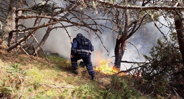 Тушение лесного пожара в Цейском ущелье. Фото с сайта ГУ МЧС по Северной Осетии.