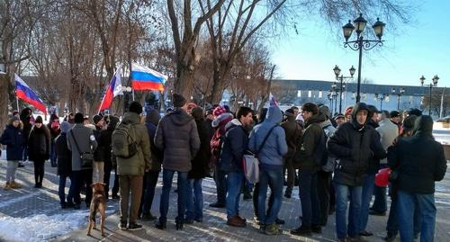 Сторонники Навального собираются на акцию в Астрахани. 28 января 2018 года. Фото Елены Гребенюк для "Кавказского узла".