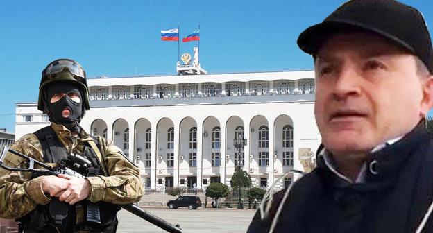 Дом правительства Дагестана в Махачкале. Коллаж "Кавказского узла" Фото стоп-кадр видео https://www.instagram.com/p/Be48TE9gwYt/?hl=ru&taken-by=golos.dagestana, 
Елены Синеок, Юга.ру, Котомкина https://ru.wikipedia.org/