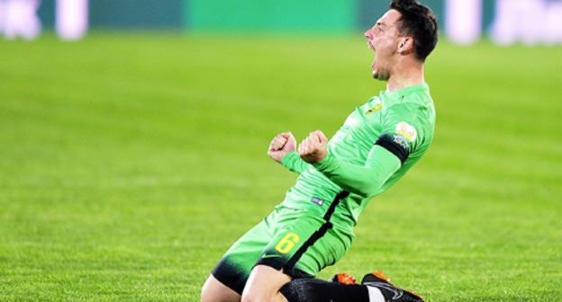 Пауль Антон после забитого гола. 17 марта 2018 год. Фото: пресс-служба ФК "Анжи", http://www.fc-anji.ru. 