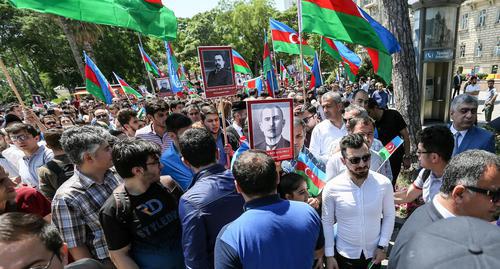 Акция в память о первой республике прошла в Баку. 28 мая 2018 г. Фото Азиза Каримова для "Кавказского узла" 