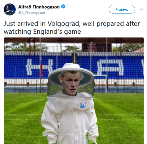 Скриншот сообщения Альвреда Финнбогасона в Twitter. https://twitter.com/A_Finnbogason/status/1009465878092701696/photo/1