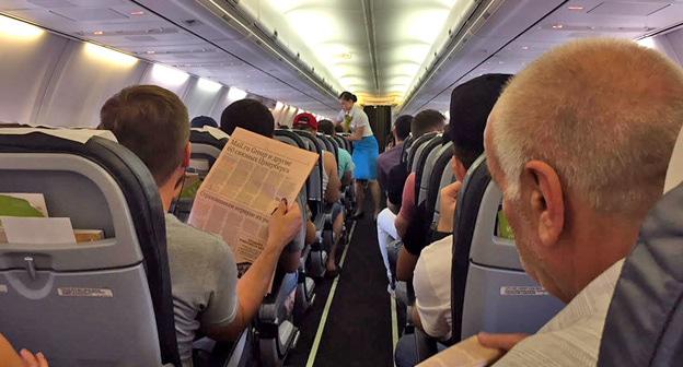 На борту авиалайнера авиакомпании S7, выполнявшего рейс Владикавказ - Москва. 12 июля 2018 г. Фото Магомеда Туаева для "Кавказского узла"