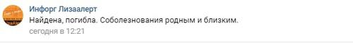 Сообщение на странице поискового отряда "Лиза Алерт" в соцсети "Вконтакте". Фото: скриншот со страницы ПО "Лиза Алерт" "Вконтакте" https://vk.com/lizaalert_real