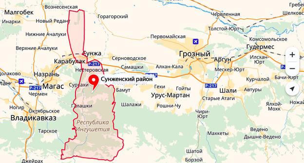 Карта Сунженского района Ингушетии. Фото Яндекс-карты
