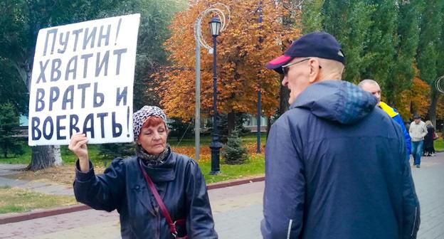 Пикет Галины Тихенко в Волгограде. Фото Татьяны Филимоновой для "Кавказского узла".