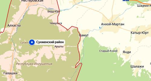 Граница Ингушетии и Чечни. Фото: Яндекс-карты