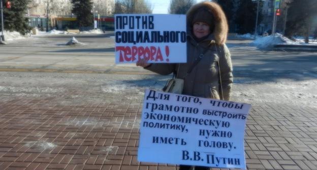 Ольга Карпухнова на пикете в Волгограде 26 января 2019 года. Фото Татьяны Филимоновой для «Кавказского узла»