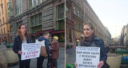 Одиночные пикеты в Санкт-Петербурге в поддержку активистов Ингушетии. Фото: скриншот со страницы в Facebook  ussin Eugen https://www.facebook.com/mussin.eugen/posts/2256216254470656