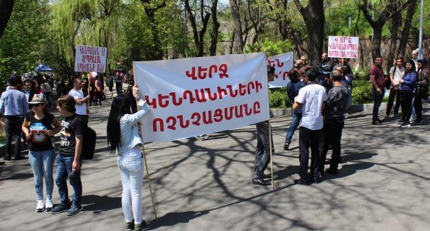 Участники акции протеста против директора зоопарка в Ереване. Фото:  Армине Мартиросян для "Кавказского узла".