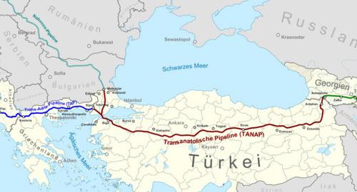 Газопровод TANAP. Фото: Pechristener File:Nabucco West Route.jpg https://ru.wikipedia.org/