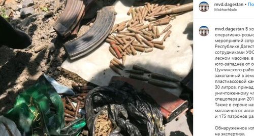 Тайник с боеприпасами найден в лесу Дагестана. Скриншот https://www.instagram.com/p/B0F86wCiVGT/