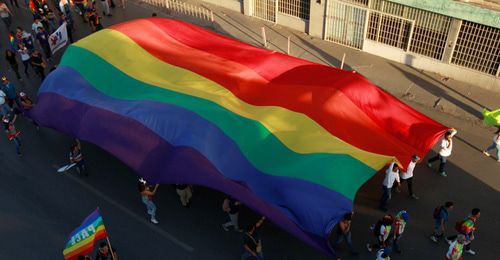 Шествие с флагом ЛГБТ. Фото: REUTERS/Jose Luis Gonzalez