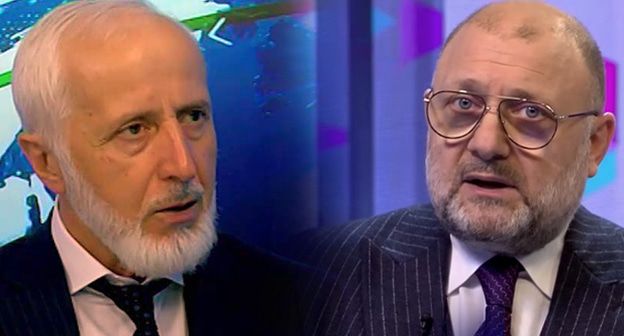 Пресс-секретарь Рамзана Кадырова Альви Каримов и Джамбулат Умаров. Фото: кадр видео ЧГТРК "Грозный" https://www.youtube.com/watch?time_continue=205&v=LGCMMgpSR-o,  кадр видео  https://www.youtube.com/watch?v=83lhz-p4XFI