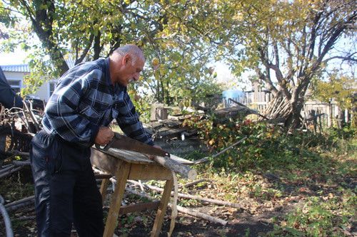 Александр Ильяев заготавливает дрова для отопления своего дома, 19 октября 2019 года. Фото Вячеслава Прудникова для «Кавказского узла»