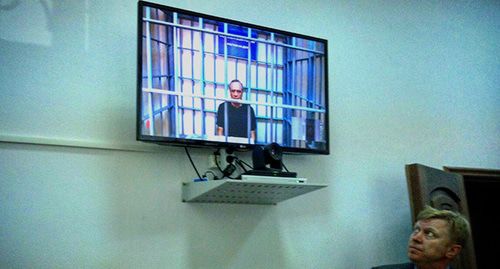 Сергей Сидаш во время содержания в СИЗО на экране видеосвязи. Фото Константина Волгина для "Кавказского узла"