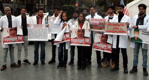Студенты из Индии провели акцию перед парламентом Грузии в поддержку врача Важи Гаприндашвили. Тбилиси, 24 ноября 2019 года. Фото Беслана Кмузова для "Кавказского узла".