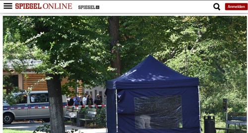 Место убийства Хангошвили. Фото:  скриншот страницы в немецком издании Der Spiegel  с места убийства Зелимхана Хангошвили, автор  Paul Zinken/ DPA