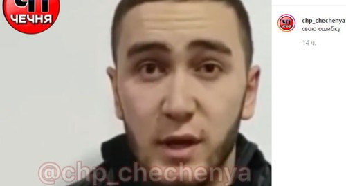 Кадр видео с извинением Хизира Алмаскаева. Скриншот публикации в Instagram-паблике "ЧП/Чечня" https://www.instagram.com/p/B7MBDY3lipZ/