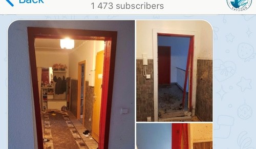 Взорванная силовиками Германии входная дверь при обыске в квартире выходца из Чечни. Скриншот поста в Telegram-канале чеченской правозащитной ассоциации "Вайфонд". https://t.me/vayfond/1694