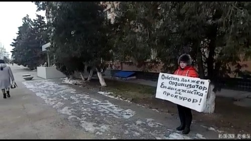 Надежда Яркина на пикете в Светлом Яре 20 января 2020 года. Фото Татьяны Филимоновой для "Кавказского узла"
