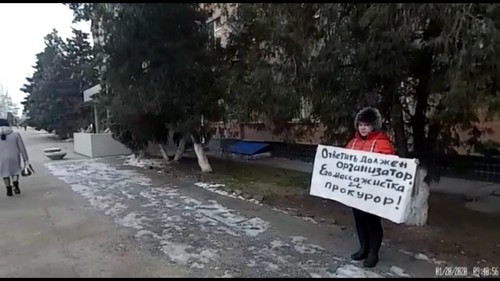 Надежда Яркина на пикете в Светлом Яре 20 января 2020 года. Фото Татьяны Филимоновой для "Кавказского узла" Надежда Яркина на пикете в Светлом Яре 20 января 2020 года. Фото Татьяны Филимоновой для "Кавказского узла"