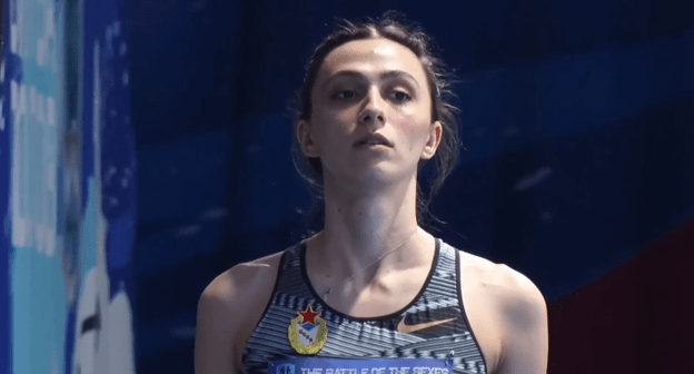 Мария Ласицкене на турнире "Битва полов". Фото: скриншот с видео на сайте Всероссийской федерации легкой атлетики http://rusathletics.info/120480