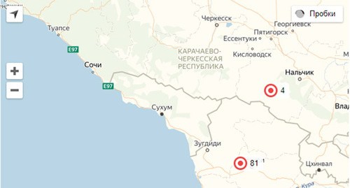 Карта распространения коронавируса в Абхазии. Скриншот "Кавказского узла"