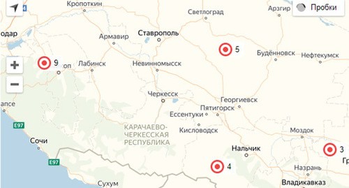 Карта распространения коронавируса в Карачаево-Черкесии. Скриншот "Кавказского узла"