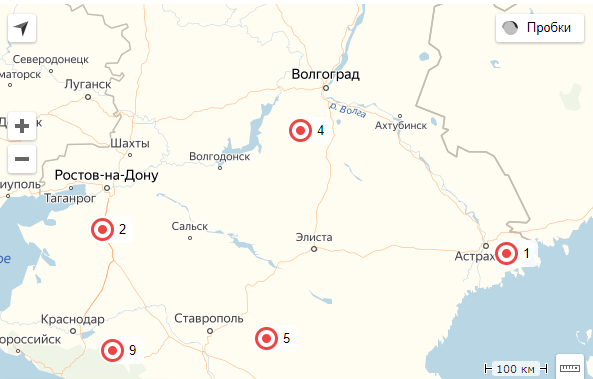 Скриншот составленной "Кавказским узлом" карты с числом зараженных коронавирусом