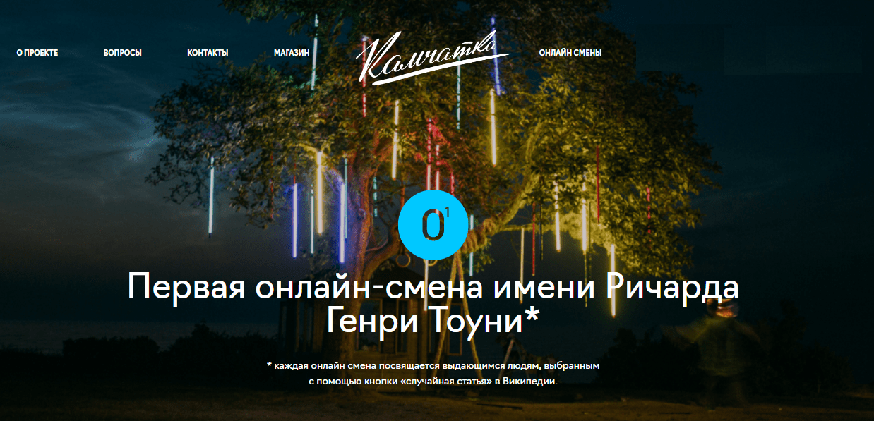 Скриншот главной страницы сайта дистанционного творческого лагеря для детей, https://kamchatka.camp/online