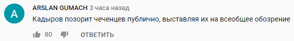 Скриншот комментария к ролику Тумсо Абдурахманова "Кадыровцы отпинали молодого парня за нарушение карантина", https://www.youtube.com/watch?v=c3yRZT4_WwU