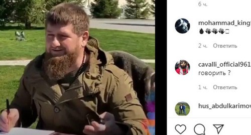 Рамзан Кадыров на заседании оперативного штаба. Стоп-кадр видео https://www.instagram.com/p/B-wo9pLFub3/