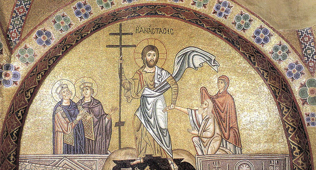 Сошествие Христа в ад (мозаика монастыря Осиос Лукас, XI век). Фото: Общественное достояние, https://ru.wikipedia.org