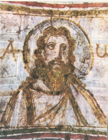 Одно из первых изображений Иисуса Христа с нимбом. Фрагмент росписей римских катакомб, IV век. Фото https://ru.wikipedia.org
