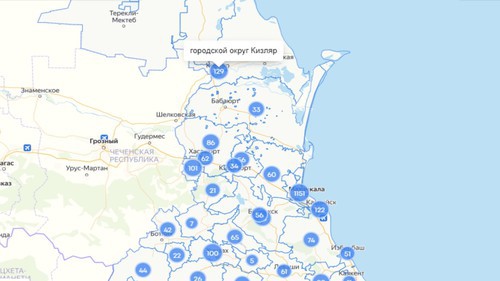 Скриншот карты распространения коронавируса в Дагестане по состоянию на 14 мая 2020 года, https://mydagestan.e-dag.ru
