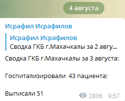 Скриншот сообщения Исрафилова в Telegram.https://t.me/israfiloff/707