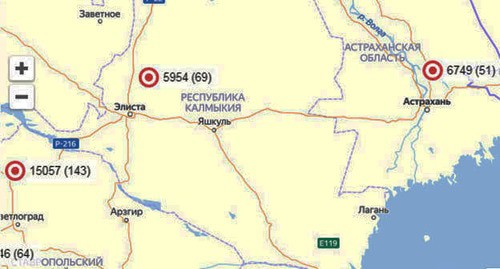 Карта распространения COVID-19. Скриншот карты "Кавказского узла"