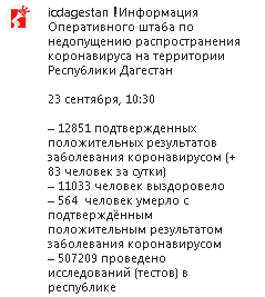 Скриншот сообщения со страницы Оперативного штаба Дагестана в Instagram https://www.instagram.com/p/CFeV3bWJAkz/