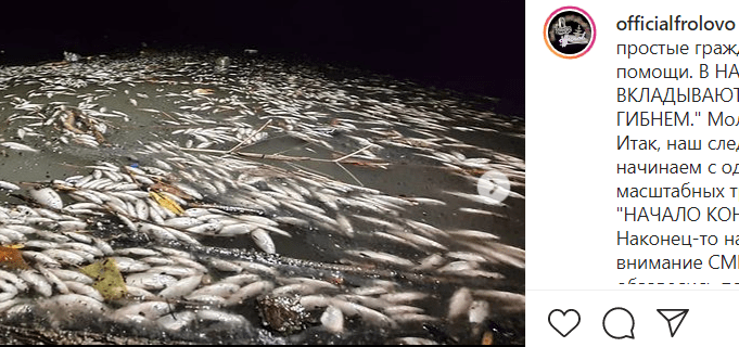 Скриншот публикации о гибели рыбы в реке Арчеда, https://www.instagram.com/p/CJ1qTxmrAPa/